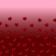 Red hearts on a red background