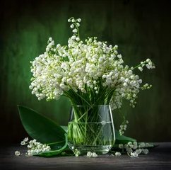 Peel and stick wall murals Lily of the valley Lily of the valley bouquet on the wooden table.