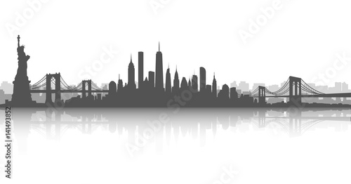 New York City Skyline Vector White and White