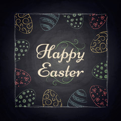 Easter background with colorful eggs on chalkboard