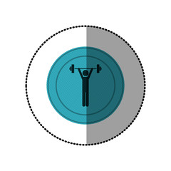 blue symbol person lifting weights gym, vector illustration image