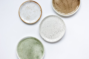 ceramic tableware top view on white background mock up