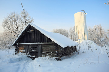 Winter landscape in the countryside forest snow field