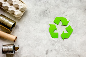 waste and recycling symbol in eco care on stone top view mock-up