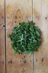 herbs on the wooden table