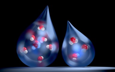 Obraz premium Rain droplets with water molecules.