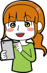 スマホを操作する女性のイラスト