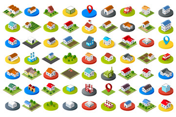 Set of city icons in different styles, colors for design and concept business