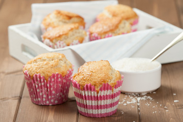 Coconut Muffins. Pennant Flags Holiday Decorations.