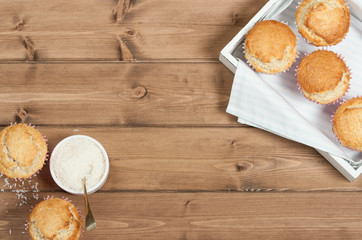 Coconut Muffins. Pennant Flags Holiday Decorations.