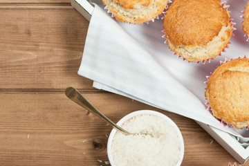 Coconut Muffins. Pennant Flags Holiday Decorations.