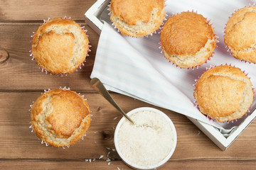 Coconut Muffins. Pennant Flags Holiday Decorations.