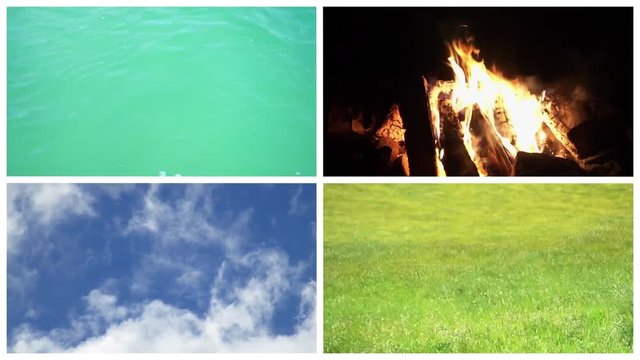 Earth water air fire, four classical elements elements concept - Video clips collage