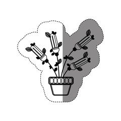 save bulb with leaves inside of plantpot, vector illustration design