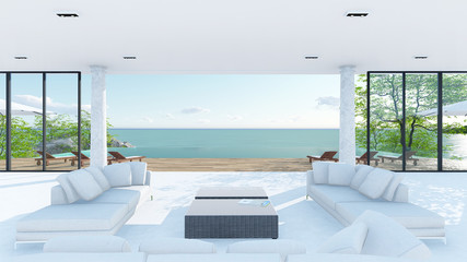 Obraz na płótnie Canvas Living room pool terrace sea view in mediterranean center 