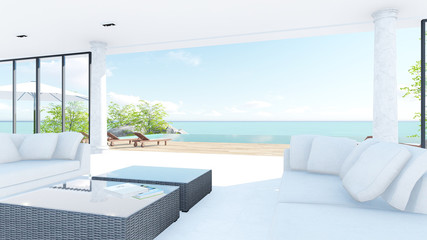 Fototapeta na wymiar Living room pool terrace sea view in mediterranean 