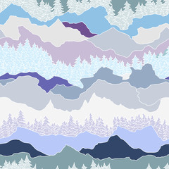 seamless pattern with trees and mountains