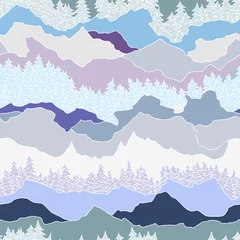 Printed kitchen splashbacks Mountains seamless pattern with trees and mountains