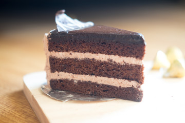 Slice of chocolate cream cake