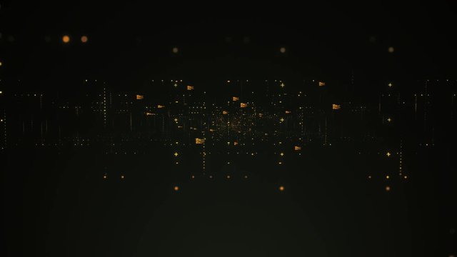 Zoom in 3D animation of yellow blocks of computer code and data floating in digital space 