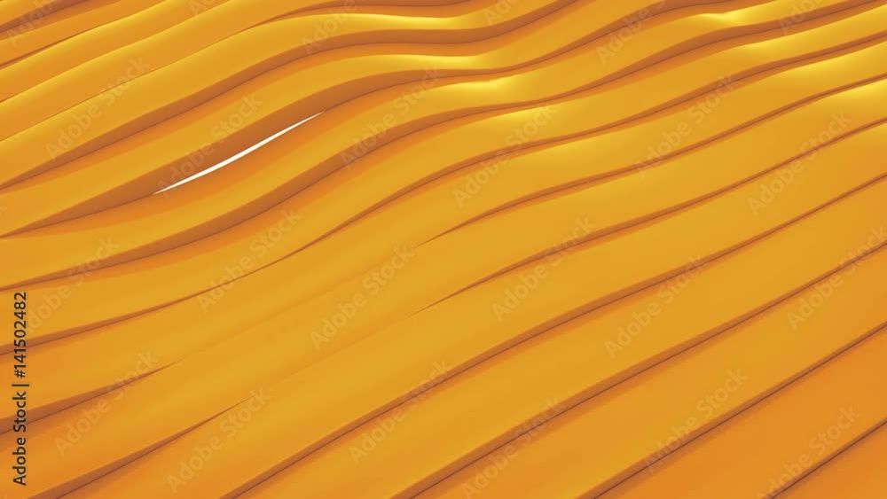 Poster 3d animation of yellow surface made of waving lines, loopable abstract motion background