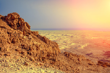 View from Masada, Israel. Mountain landscape at sunrise