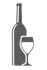 wine bottle and wineglass icon over white background. vector illustration