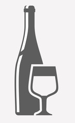 wine bottle and wineglass icon over white background. vector illustration