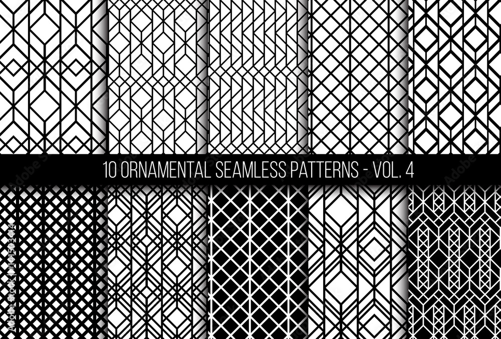 Poster set of universal different geometric seamless patterns