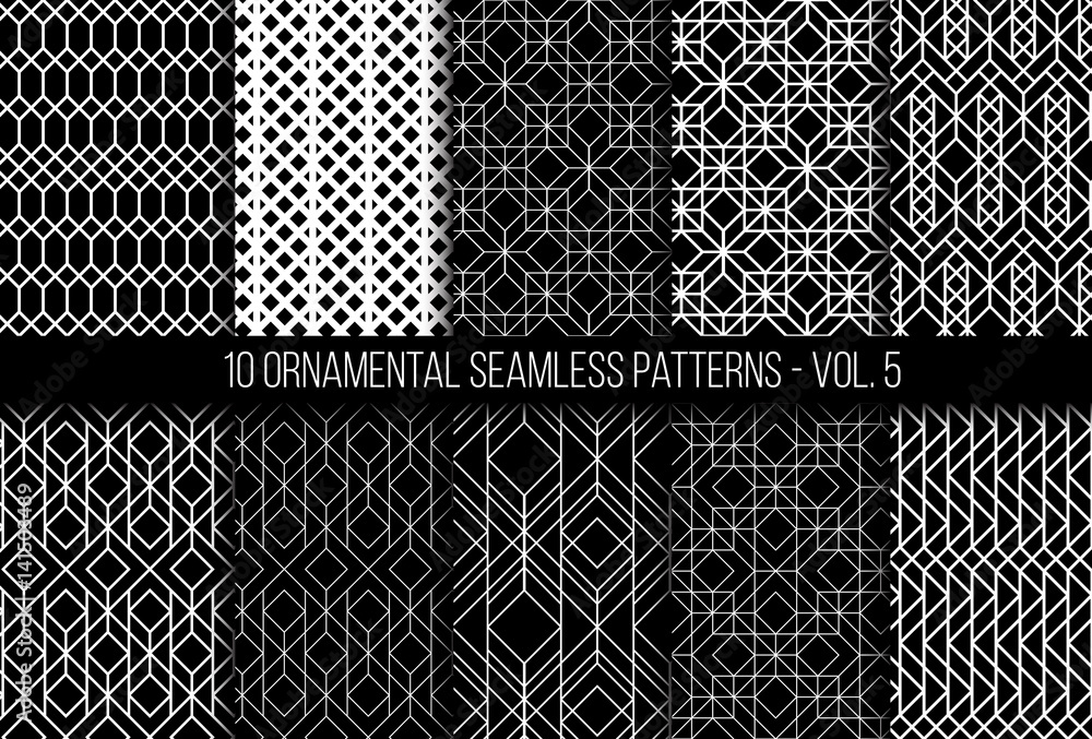 Poster set of universal different geometric seamless patterns