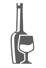 wine bottle and wineglass icon over white background. vector illustration