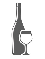 wine bottle and wineglass icon over white background. vector illustration