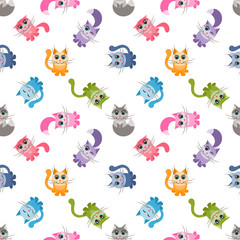 seamless pattern with cute colorful cartoon cats