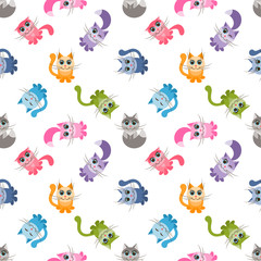 seamless pattern with cute colorful cartoon cats