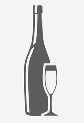 wine bottle and wineglass icon over white background. vector illustration