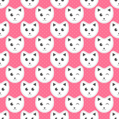 white cats on pink background with dots