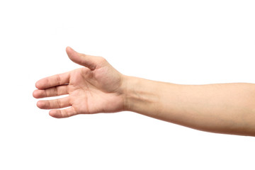 Man stretching hand to handshake isolated