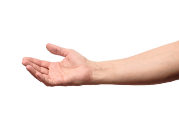 Man hand isolated. Hold, grab or catch