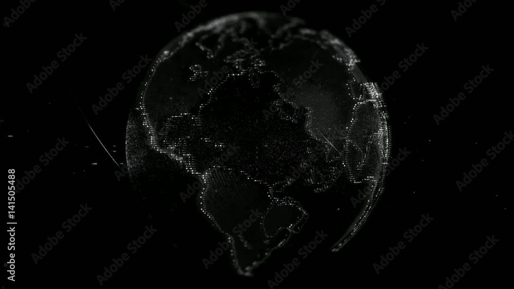 Poster seamless cgi animation of planet earth hologram rotating in dark digital space