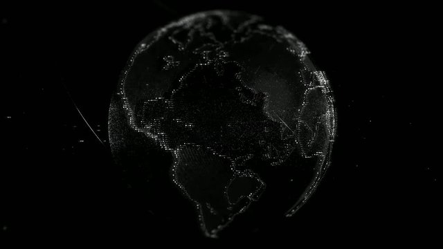 Seamless CGI animation of planet Earth hologram rotating in dark digital space 