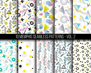 10 universal different geometric memphis seamless patterns