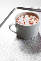 Fototapeta na wymiar Mug filled with hot chocolate and marshmallow