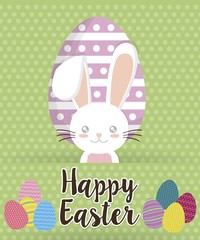happy easter card with bunny and egg icon. colorful design. vector illustration