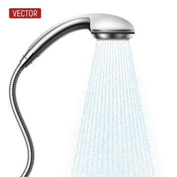 Vector Shower head with water drops flowing isolated over a white background.