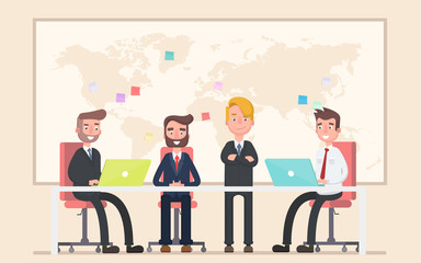 Business people sit at a meeting to improve the company.