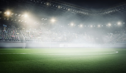 Foggy soccer field . Mixed media