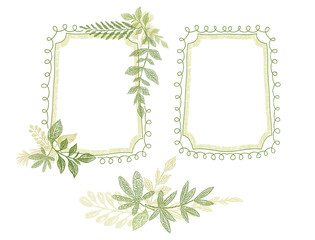 Green floral hand drawn doodle frame, plant leaves decoration vector. Greenery hand drawn branch border for invitation, wedding or greeting cards