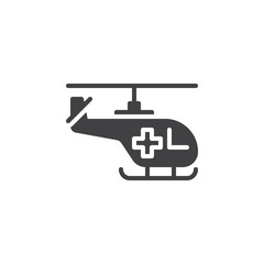 Helicopter with cross icon vector, filled flat sign, solid pictogram isolated on white. Air ambulance symbol, logo illustration. Pixel perfect