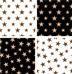 Bronze & Black Color Nautical Star Big & Small Aligned & Random Seamless Pattern Set