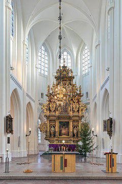 Altar of St. Peter's Church (Sankt Petri kyrka) in Malmo, Sweden. The altar was completed in 1611, and this is the largest wooden altar in the northern Europe.